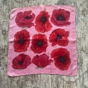 Gucci Red Poppy Silk Scarf